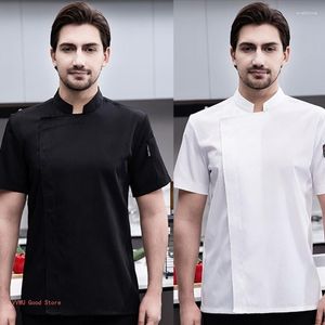 Men's T Shirts Mens Chef Coat Work Uniform Breathable Mesh Back Button Closure Short Sleeve Jackets With Pocket Kitchen Shirt