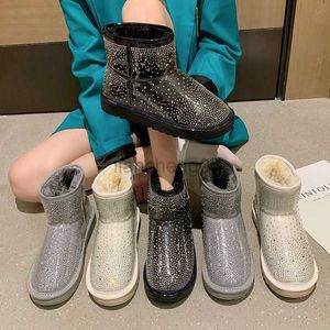 Boots Crystal Winter boots women 2021 shiny leather waterproof rhinestones plush chelsea botas thicken soled cotton snow boots femaleL0816