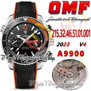 OMF V4 A9900 Kronograf Otomatik Erkekler İzle 215.32.46.51.01.001 Siyah turuncu seramik çerçeve nayl kauçuk kayış (siyah denge tekerleği) 2023 Süper Sürüm Sonsuzluk Saatleri