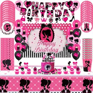 Other Event Party Supplies Pink Girl s d Birthday Decoration Balloon Tableware Backdrop Girl Supplise Kids Toys 230815