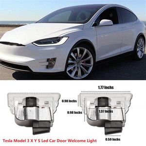 2pcs Car Door Shadow Light для Tesla Model 3 Y Светодиодный проектор Laser Lamp