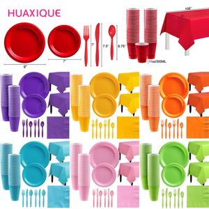 Andere Event -Party -Lieferungen 81pcs Red Pure Purple Set Hindable Plastic Plate Cup Tischgeschirr Geburtstag Dekore Babyparty Weihnachten Hochzeit 230815