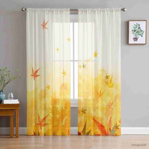 Curtain Autumn Leaves Painting Sheer Curtains for Living Room Printed Tulle Window Curtain Luxury Home Balcony Decor Drapes R230816