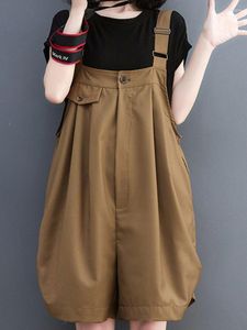 Frauenhose Frauen Taschen gerade grundlegende Overalls Vintage Knie Länge Jumpsuit KOREAN CLASANS LOSSCHLIESSE ELEUSELESSABER TRAGLESS TROMPER 2023