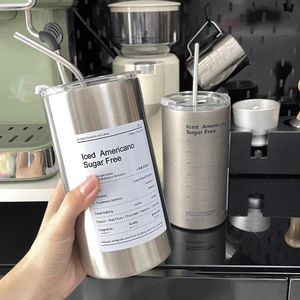 Becher Kaffeetasse Thermosemos 304 Edelstahl Doppelschicht Kühler Stroh tragbar wiederverwendbares Ins Ice American Becher Wasserflasche 230815