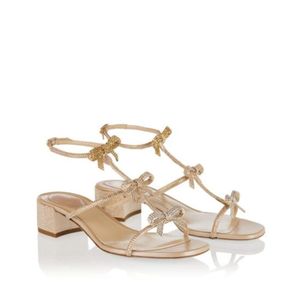 Rhinestone Sandals Designer Women Shoes Rene Caterina Crystal Embelled Sandal Block Low Heel Fjärilstrass Rem med låda