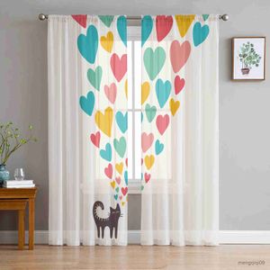 Curtain Love Kitten Simple Peach Heart Tulle Curtains for Living Room Bedroom Sheer Drapes Modern Printed Design Sheer Curtains R230816