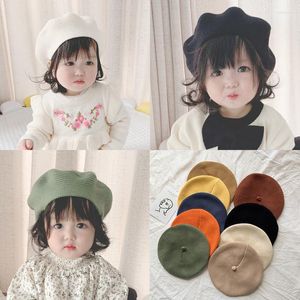 Berets Colorful Kids Knitted Woolen Hats For Children Baby Fashion Beanies Caps Boys Girls Pography Props Hat Solid Color