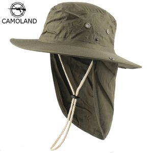 Chapéus de aba larga Chapéus de balde Camoland Women Summer Sun Hats With Fleh Flap Out Outdoor UV Protecting Fishing Hat for Men Bucket Cap Brim Brim Hapking