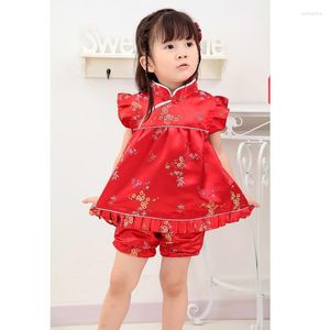 Clothing Sets Birthday Gift Red Baby Girls Clothes Suits T Shirts Short Pants Set Qipao For Children Chinese Cheongsams