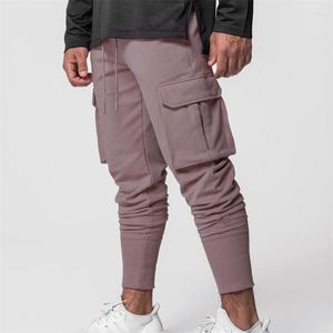 Pantaloni da uomo pantaloni di moda in cotone multi funzionale con cerniera fitness sport sport abbigliamento da strada casual