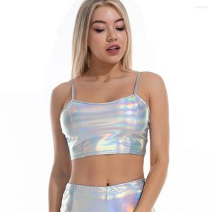 Kadın Tankları Yansıtıcı Braliette Crop En İyi Kadınlar Yaz Holografik Kamu Sırtı Seksi Ayarlanabilir Kayış Kulüp Giyim Leydi Tank Tops