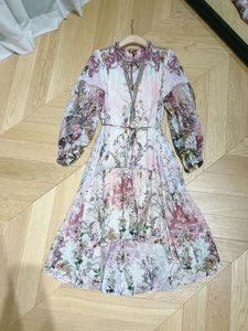 Australian designer dress Silk Long Sleeve floral printed handmade crystal Hi-Lo mini dress