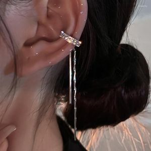 Ryggar örhängen 2st Silver Color Crystal Tassel Non-Piercing Cuff Ear Clip Earring For Women Shiny Rhinestone Chain Piercing smyckesörningar