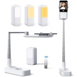 Selfie Monopods Akıllı Telefon Geri Çekilebilir Kablosuz Canlı Yayın Standı Dimmable LED Dolgu Işık Videosu 230816