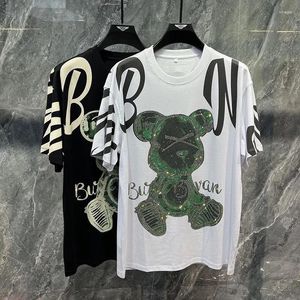 Męskie koszule T-shirty Mężczyźni noszą bawełniany dhinestone o szyję solidne topy odzież swobodne 2023 Tshirt męski tee streetwear