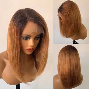 Bob Wigs 13x6 150 Yoğunluk Siyah Kadınlar İçin Glueless Omber Kısa İnsan Saç