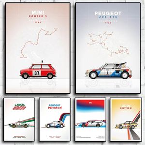 Cartoon Vintage Cars Canvas Malerei Ästhetik Rennmotorsport -Poster Trackauto für Wall Art Racer Schlafzimmer Dekor Jungen Geschenk kein Rahmen wo6