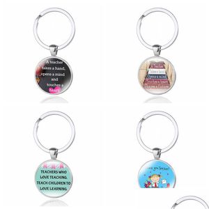 Keychains Lanyards En mängd olika tecknade lärare Day Keychain Key Ring Thanksgiving Gift Teaching Love Gem Sier Nursery 995 Q2 Drop Dhvby