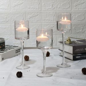 Clear Glasseam Long Stem Glass Crystal Tealight Floating Tall Candle Holders 3 Storlek Set Table Centerpiece For Wedding Home Decor Eghcj