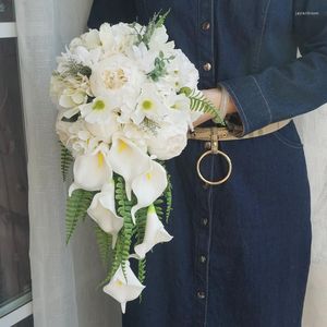 Fiori di nozze Bouquet nuziale Bianco di seta da damigella d'onore artificiale
