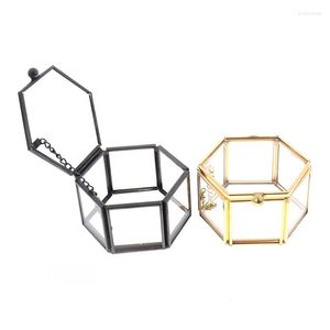 Storage Boxes Jewelry Organizer Holder Tabletop Containe Hexagon Transparent Glass Ring Box Wedding Geometric Clear