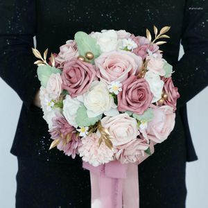 Bröllopsblommor komo falska brudbuketter brudtärnor rose mittstycket brud hortensia konstgjorda