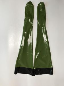 Skarpetki dla kobiet seksowne armia zielone naturalne pończochy lateksowe wysokie ciasne, długie gumowe fetysz