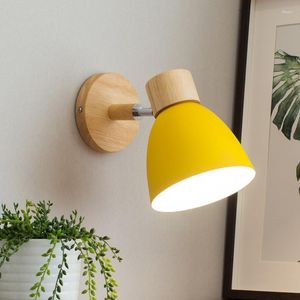 Wall Lamp Simple Macaron Wood Art Nordic Bedroom Dining Room Bedside Color Aisle Entrance LED