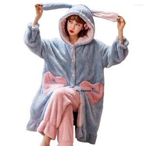 Женская одежда для сна Сладкая животная фланель пижамы Сетает зимний толстый ночной костюм с брюками пижамы, набор мягкой флисовой плюш теплый халат