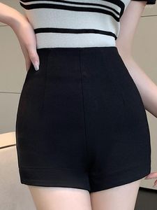 Shorts femininos 2023 cintura alta mana preta feminina moda feminina casual all-match tight microelástico traseiro zíper mini calça