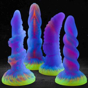 Dildos/Dongs New Luminous Dragon Dildos Huge Anal Toys Soft Octopus Tentacles with Suction Cup Glowing Big Butt Plug Sex Toys for Women HKD230816