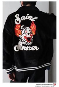 Saint Michael Vintage Loose Erkekler Erkekler Loose Limited Co Markalı Joker İşlemeli Ceket Beyzbol Beyzbol Sıradan Gevşek Popüler Sweater