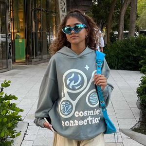 2022 Women Planet Print Hoodie for Women and Man Solid Color Sweatshirt Retro Street Trend Clothing Loose Casual Jacket L230815