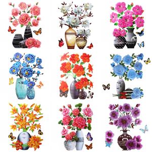 Romantic 3D Floral Vase Wall Decals - Self-Adhesive Simulation Stickers for Home and Room Decor