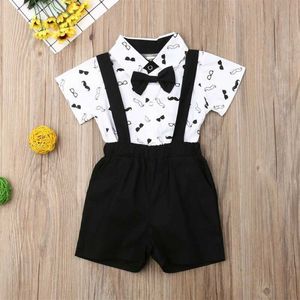 Kleidungssets Baby Zweiteilige Anzüge Kinder Formeller Fantasieanzug Junge Schleife Kleid Kinderhemden Body + Overall Jungen Hochzeitskleidung Sommerkleidung