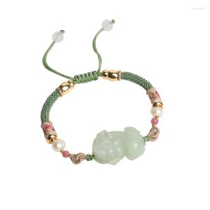 Charm Armbänder pi xiu Armband Mädchen, die Gurt mit geflochtenem Seil natürliche Hetian Jade tragen