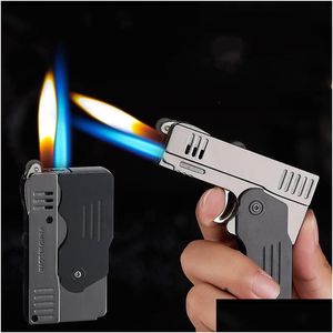 Tubos de fumar Novelty Butane Gas Tocha mais clara Double Fire Deformation Pistol Jet Wind Cigarette Cigarreting Retinging Gadgets Dro Dhy20