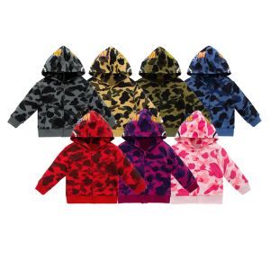 Kids Girls Boys Shark zipper hooded Jackets autumn winter Sweatshirts Hiphop cardigan zip outwear children kid coat clothes