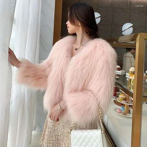 Women's Fur 2023 Autumn/Winter Imitation Mink Short Coat For Young Fragrant Slim Fit Plush Shawl Jacket Female Pink