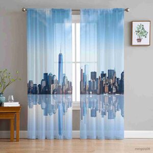 Curtain City Reflection New Tulle Curtains for Living Room Bedroom Sheer Drapes Modern Printed Design Sheer Curtains R230816