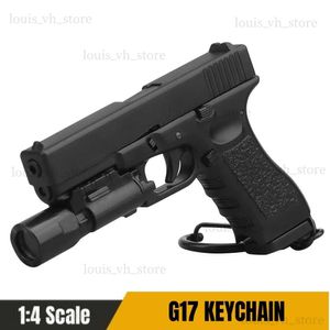 G17-Black Mini Silah Keychain 1 4 Minyatür Tabancalı Şekli Teyp Kerecting Kolye Süsleme Hediyesi Ordu Fan Model Koleksiyonu T230816