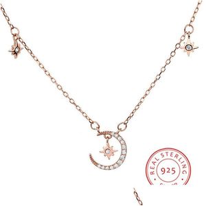 Pendant Necklaces 100% 925 Sier Moon And Stars Chain Pendants Fashion Aaaa Zircon Fine Jewelry For Women Drop Delivery Dhitq