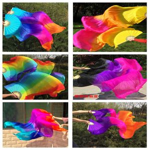 Stage Wear -Sale 1Pair/2pcs Real Sily Belly Dance Veil Fans Bamboo Dyed Performance fatti a mano Long Fan Bellydance