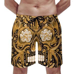 Shorts masculinos bronze steampunk touch trenky homem calça de praia cravel craveira impressão grande baús de natação de tamanho grande