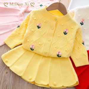 Clothing Sets Girl Sweater Solid Color Flower Two piece Suit Baby Winter Clothes Toddler Fall 230815