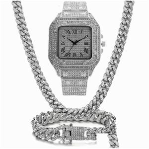 Kedjor isad ut kedja bling miami kubansk länk strass klockhalsband armband kvinnor män smycken set hip hop choker droppleverans pe dhnqh