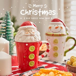 Mugs Handmade Creative Cartoon Coffee Mug Snow Man Elk Home Drinking Utensils with Cover Ceramic Water Cup Christmas Present 230815