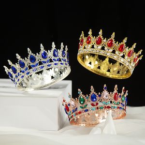 Düğün Saç Takıları Barok Kraliçe Taç Renkli Parlak Düğün Taç Gelin Tiaras Prenses Tam Yuvarlak Tiaras Başlıkları 230815