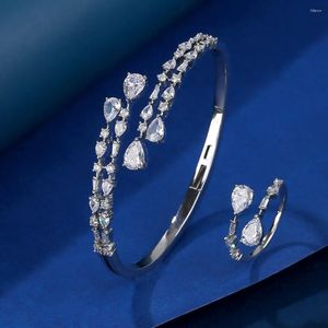 Brincos de colar Jówe 2023 Moda Cubic Zirconia Bangle Ring Romatic Luxury Micro pavimentado pulseiras para festas de festas de festa jóias